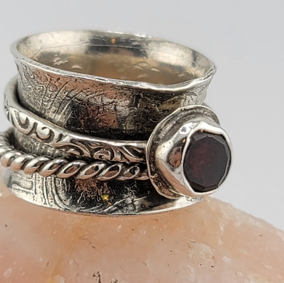 GARNET ANXIETY RELIEF RING HANDMADE IN STERLING SILVER SZ 6 - Picture 7 of 7